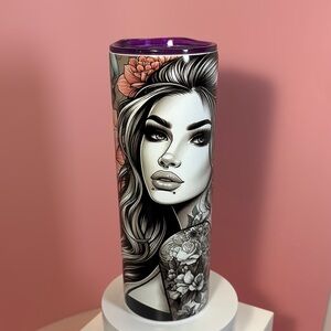 Floral Tattoo Art Tumbler with Purple Lid